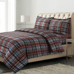 Azores Home Brentwood Plaid Flannel Oversized Duvet Cover Set With Shams