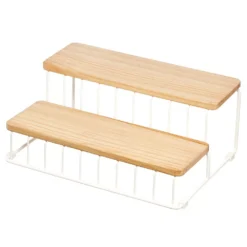 IDesign Wire & Paulownia Wood 2-Tier Can Organizer