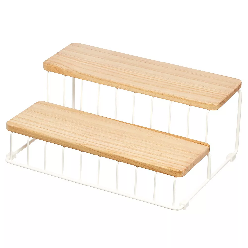 IDesign Wire & Paulownia Wood 2-Tier Can Organizer