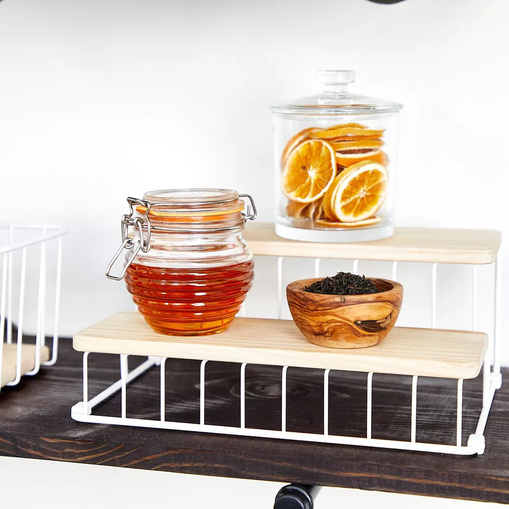 IDesign Wire & Paulownia Wood 2-Tier Can Organizer - Image 4